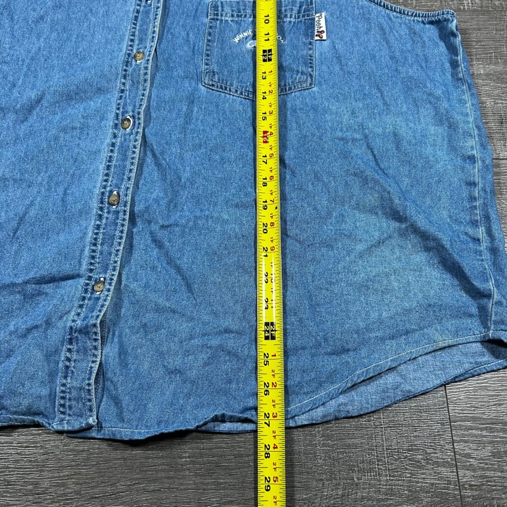 VTG Y2k Disney Winnie the Pooh Denim Sleeveless Shirt Top Woman 26 28W Blue - Picture 3 of 7